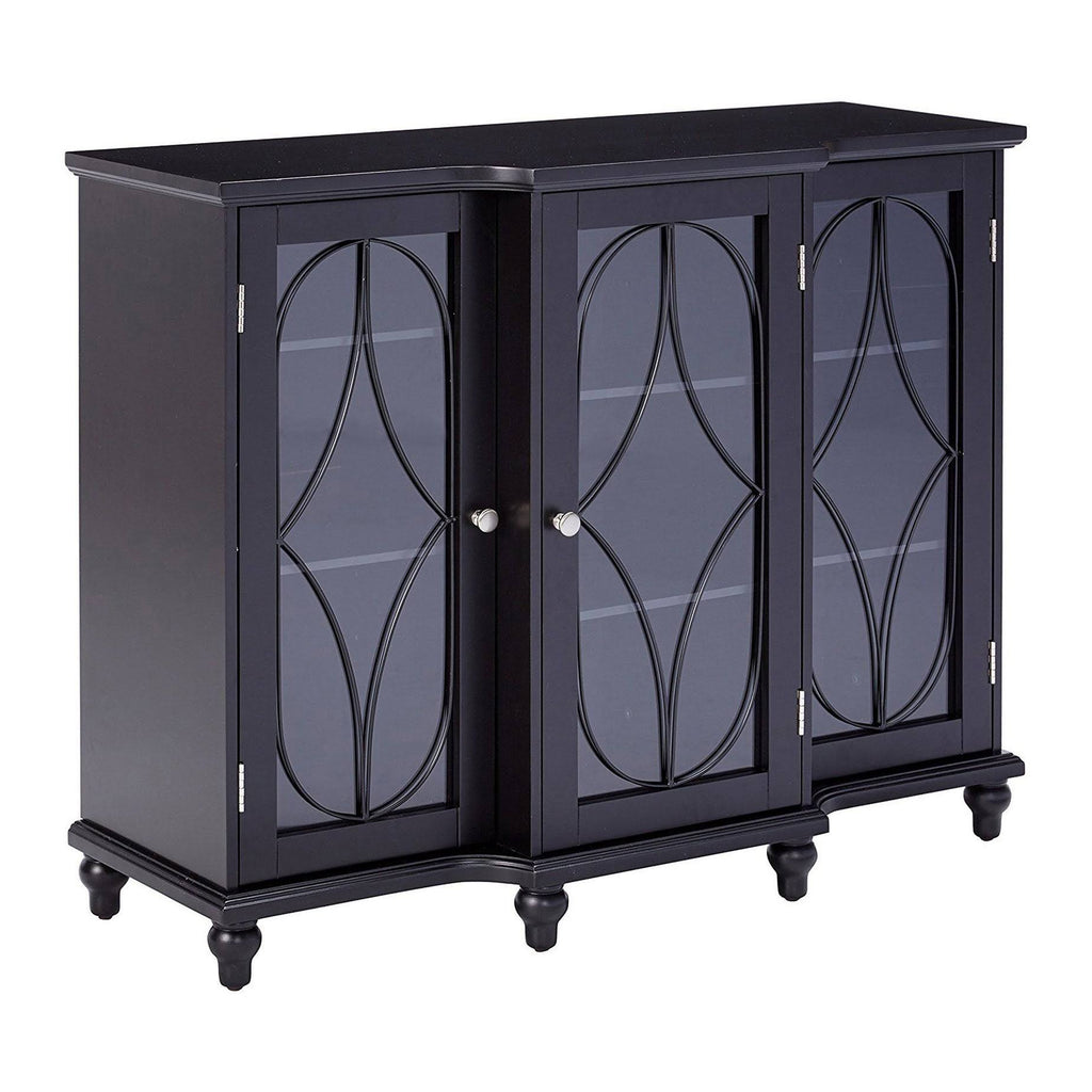 Black Wood Sideboard Buffet Console Table with Glass Doors O48152