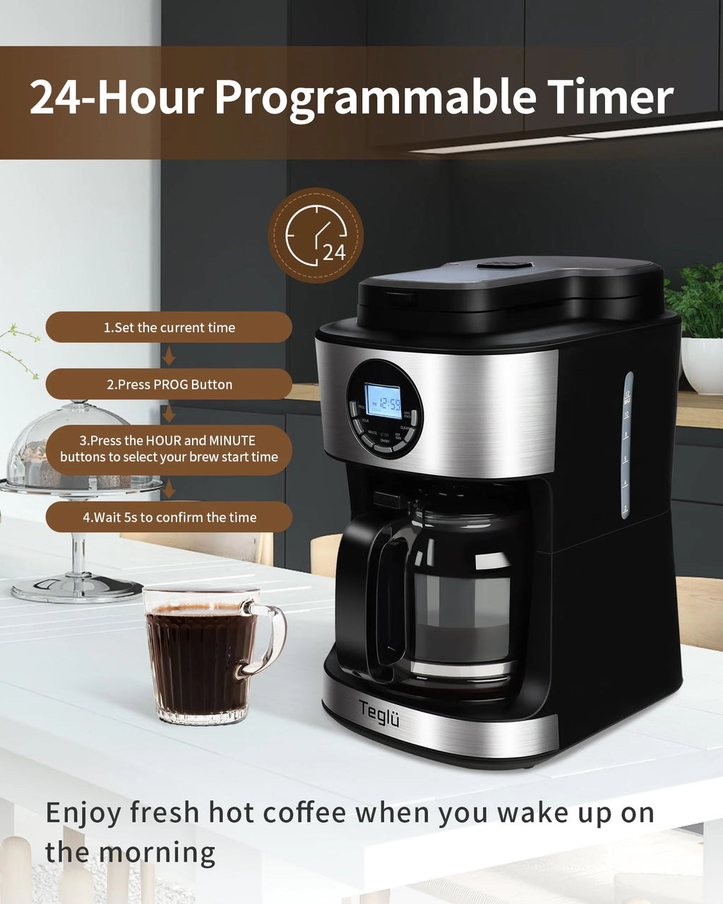 Black 12 Cups Programmable Grind and Brew Coffee Maker with Warming Plate R487