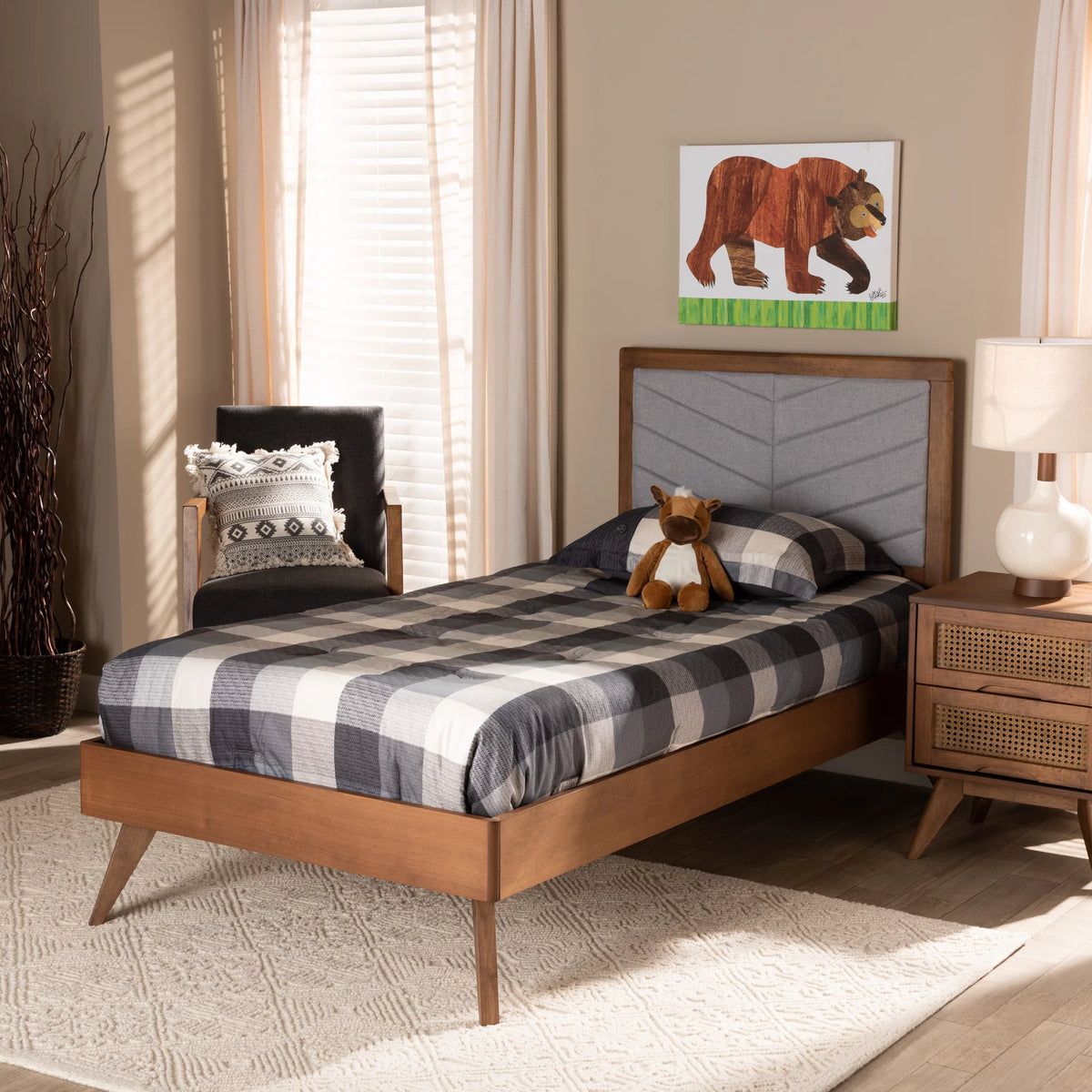 Light Grey Fabric Upholstered Twin Size Platform Bed X85633