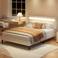 Twin Bed Frame with LED Lights and Adjustable Upholstered Headboard J14165