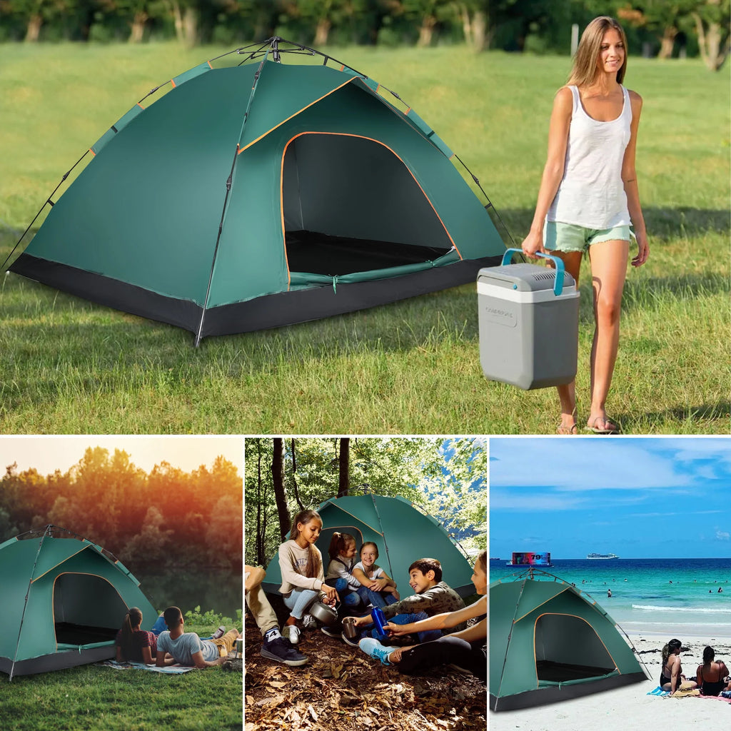 4 Person Pop up Camping Tent, Green D596049