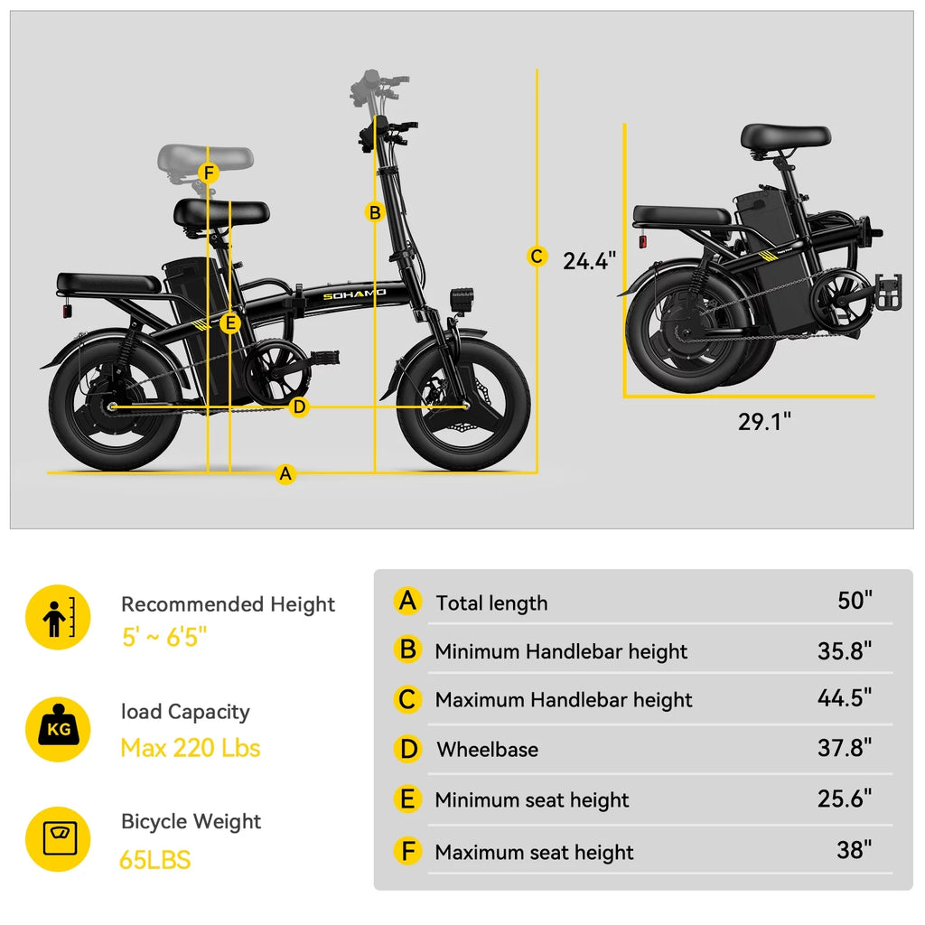 Electric Bike with 400W Motor 48V 13Ah Removable Battery Folding U964063