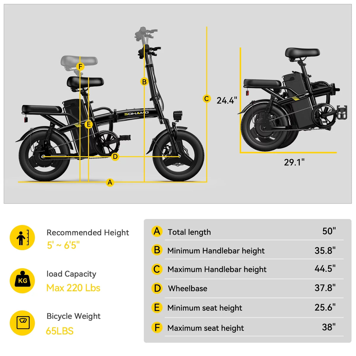 Electric Bike with 400W Motor 48V 13Ah Removable Battery Folding U964063