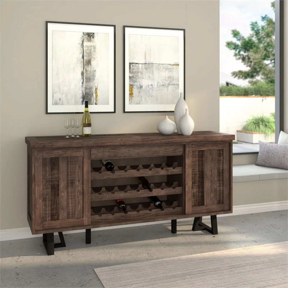 4 Piece Dining Table Side Chairs Sideboard Set D739