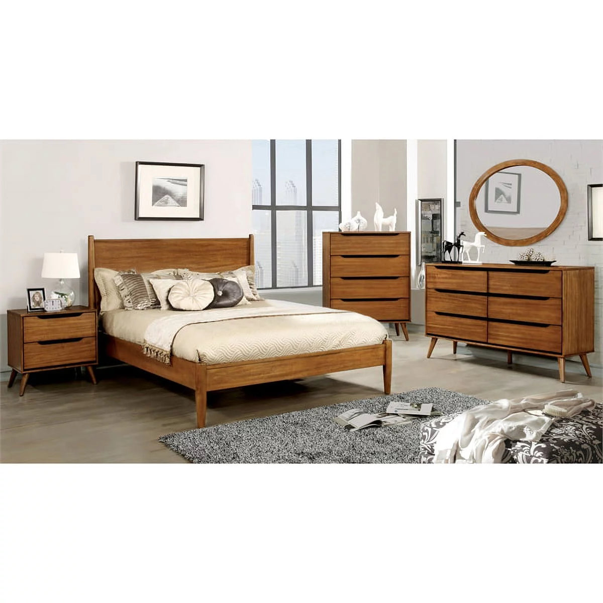 Solid Wood Full Platform Bed in Oak Z6728