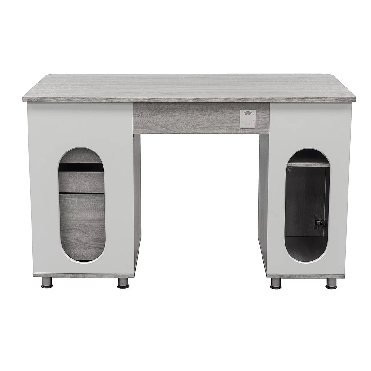 Gray Computer Workstation with Cabinet and Drawers Z47526