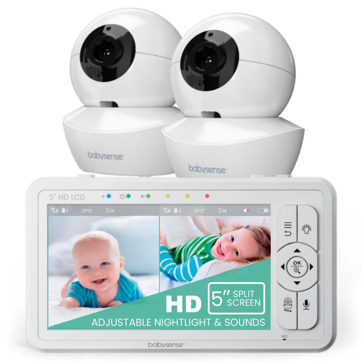 Baby Video Monitor Split Screen 5" HD Display with 2 Cameras Y4739