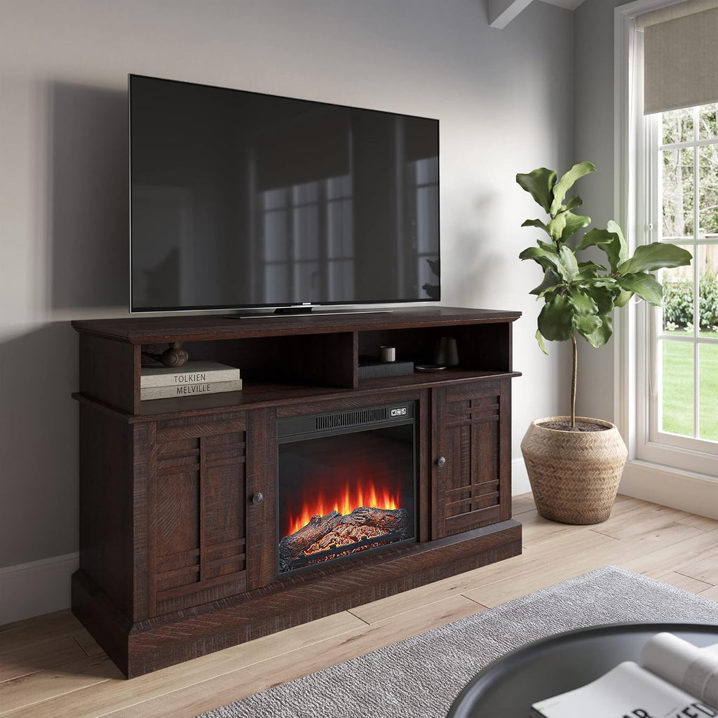 60 Inch TV Stand with Open Storage Shelves & Cabinets J97228