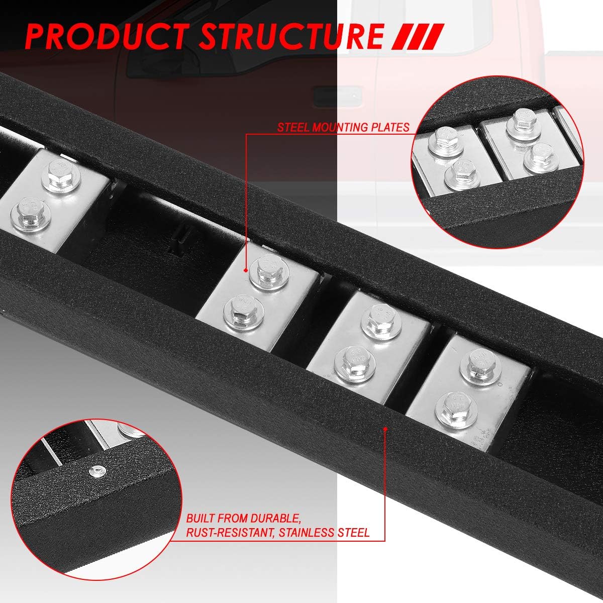 5 Inches Stainless Steel Black Powdercoated Side Step Bar Running Boards C324