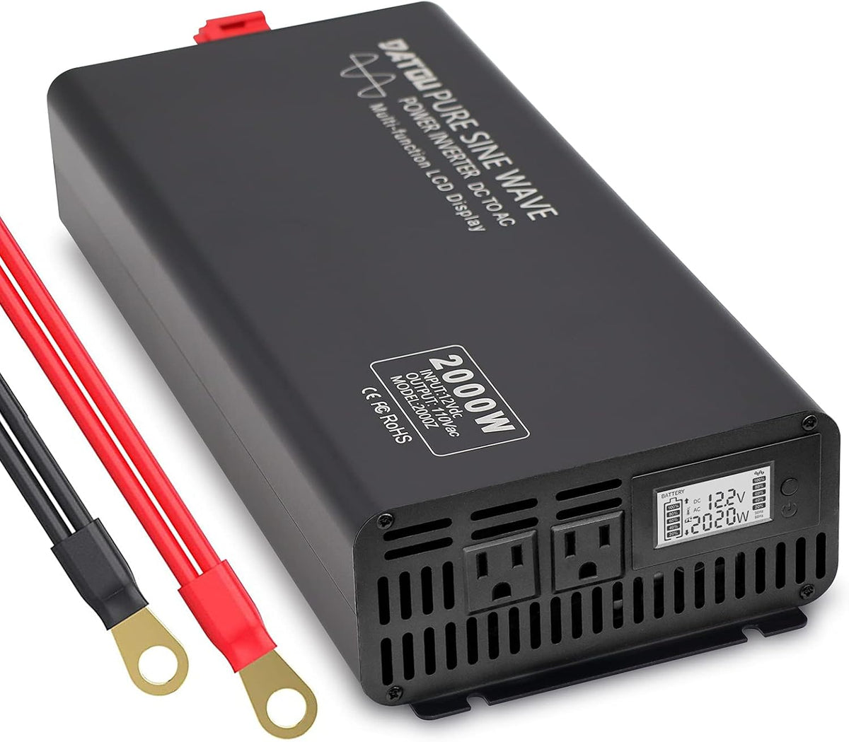 2000W Pure Sine Wave Inverter 12V to 110V with 2 AC Outlets N834250