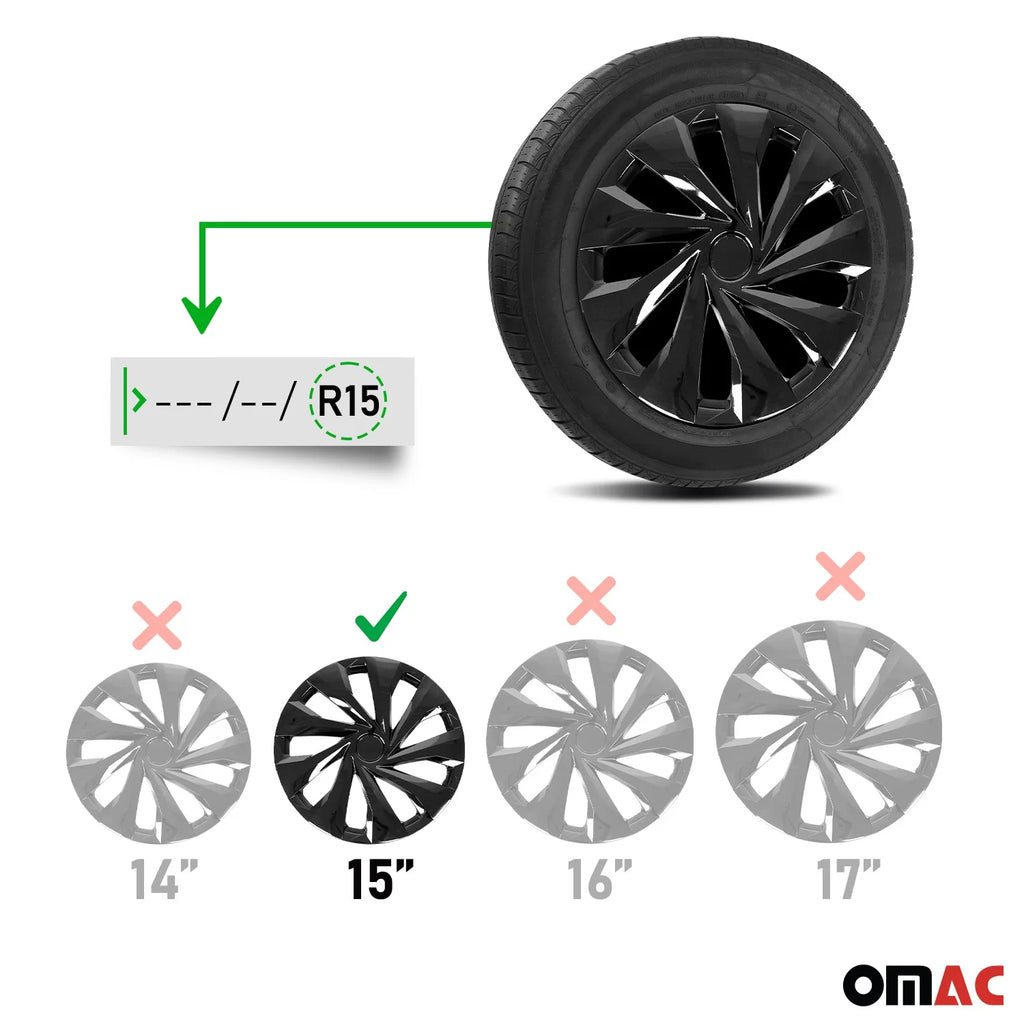 15 Inch Black Wheel Rim Covers Hubcaps X534192
