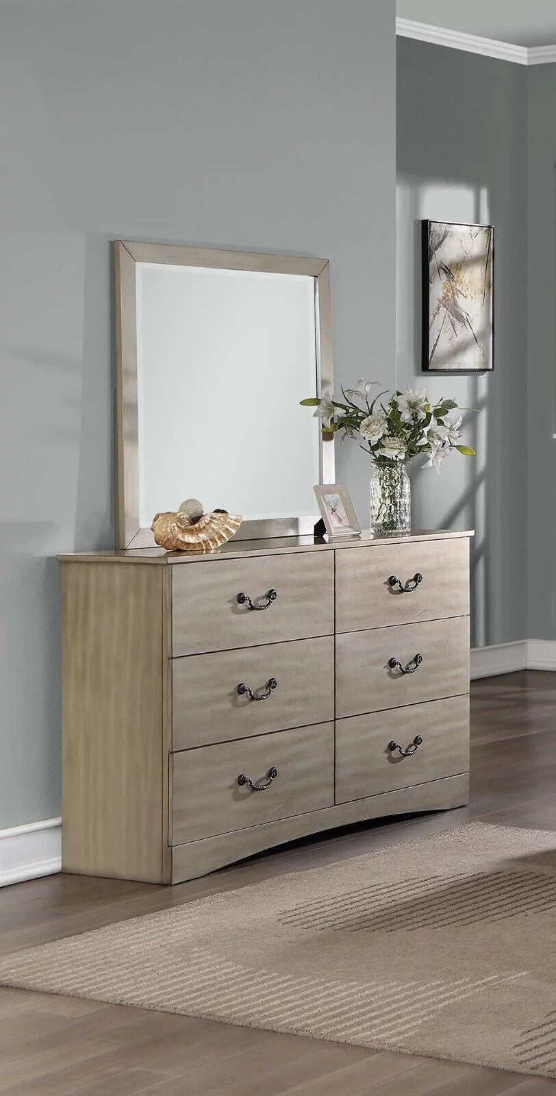 4pc Eastern King Size Bed with Dresser Mirror Nightstand K575757