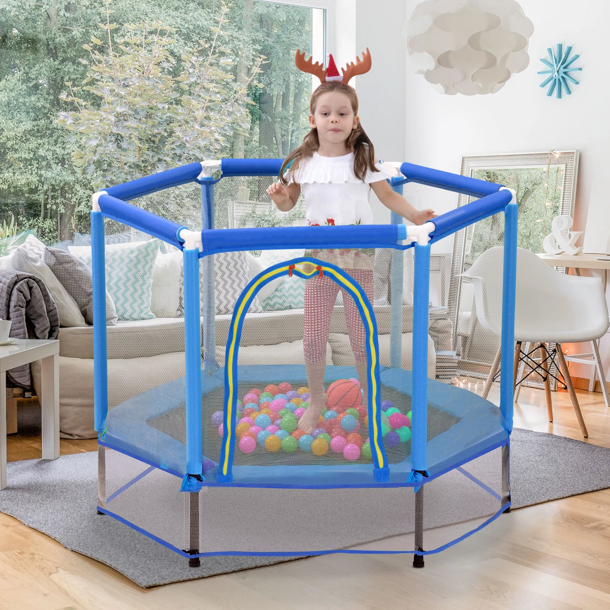 55'' Trampoline with Enclosure Net and Balls D531