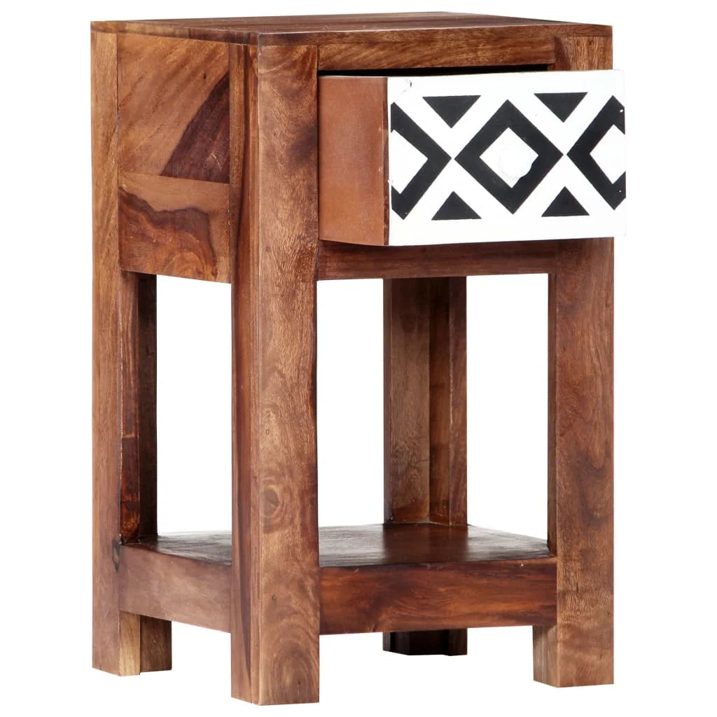 Sheesham Wood Nightstand with Storage Drawer and Bottom Shelf O28489