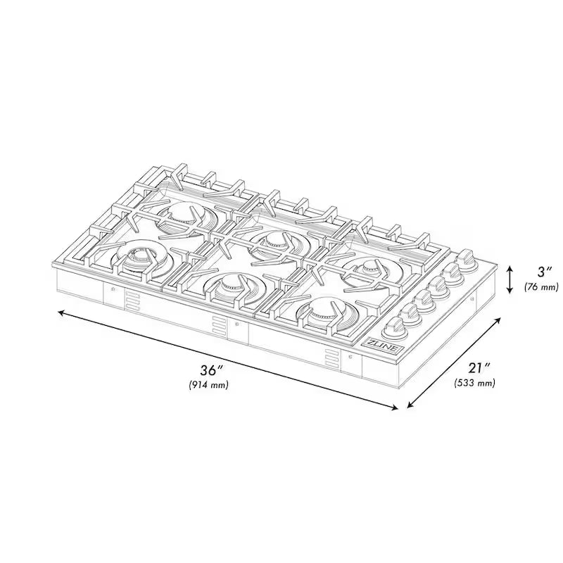 6 Burner Porcelain Gas Cooktop in Stainless Steel L8554