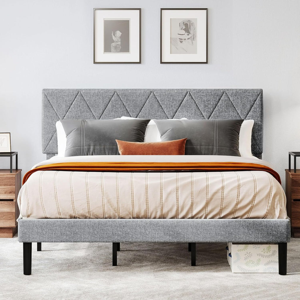 King Size Upholstered Platform Bed with Adjustable Headboard and Under-Bed Storage, Grey C23861