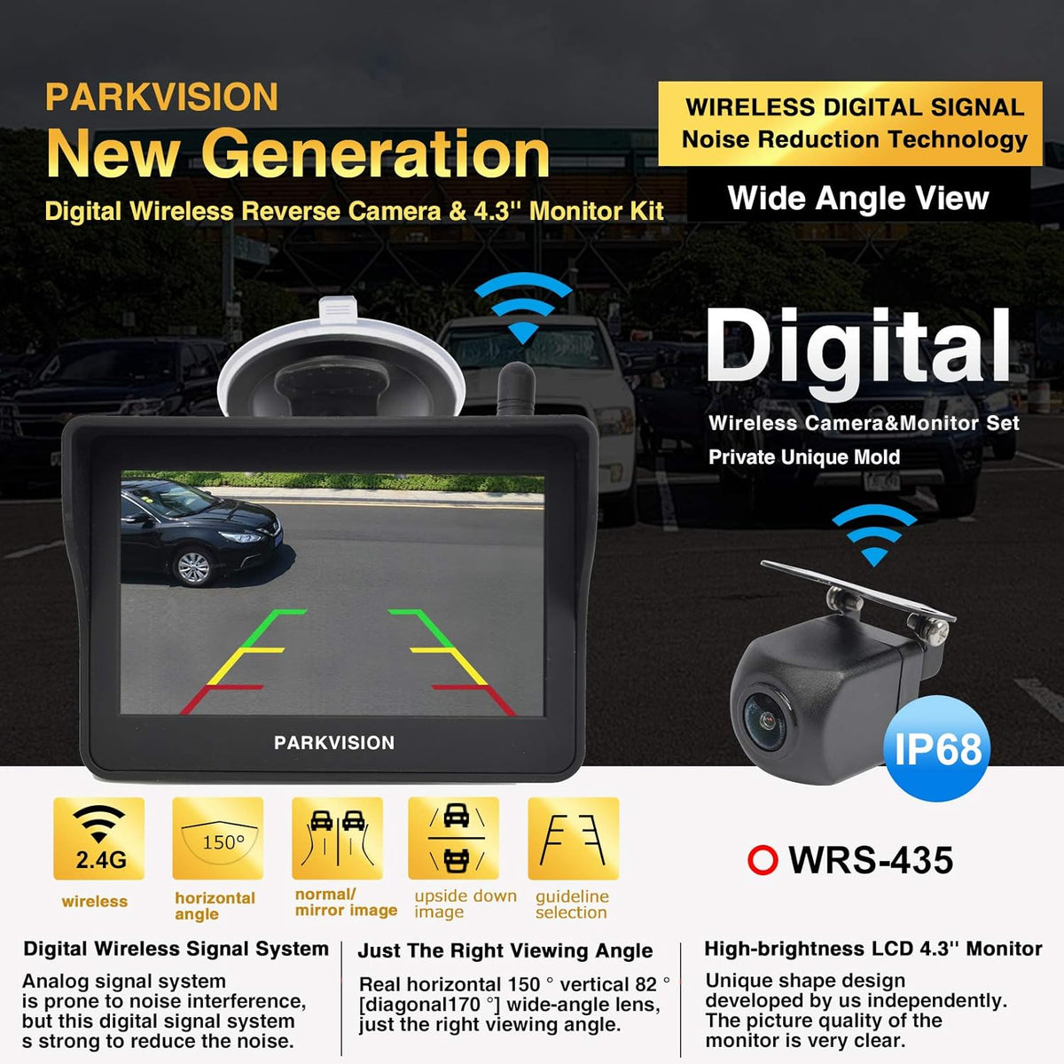 Digital Wireless Backup Camera Kit with 4.3'' HD Monitor IP68 Waterproof C4781