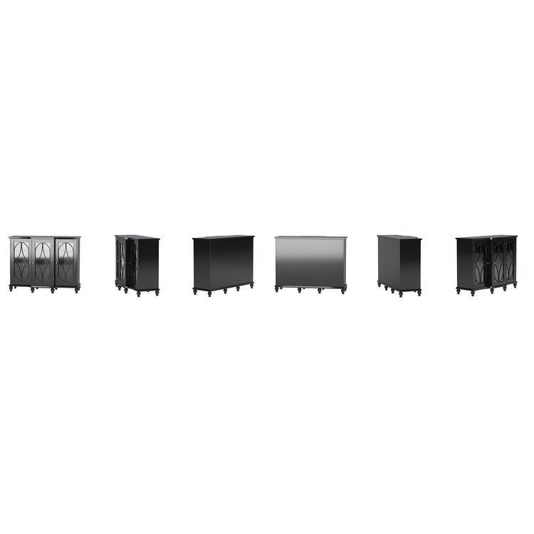 Black Wood Sideboard Buffet Console Table with Glass Doors O48152