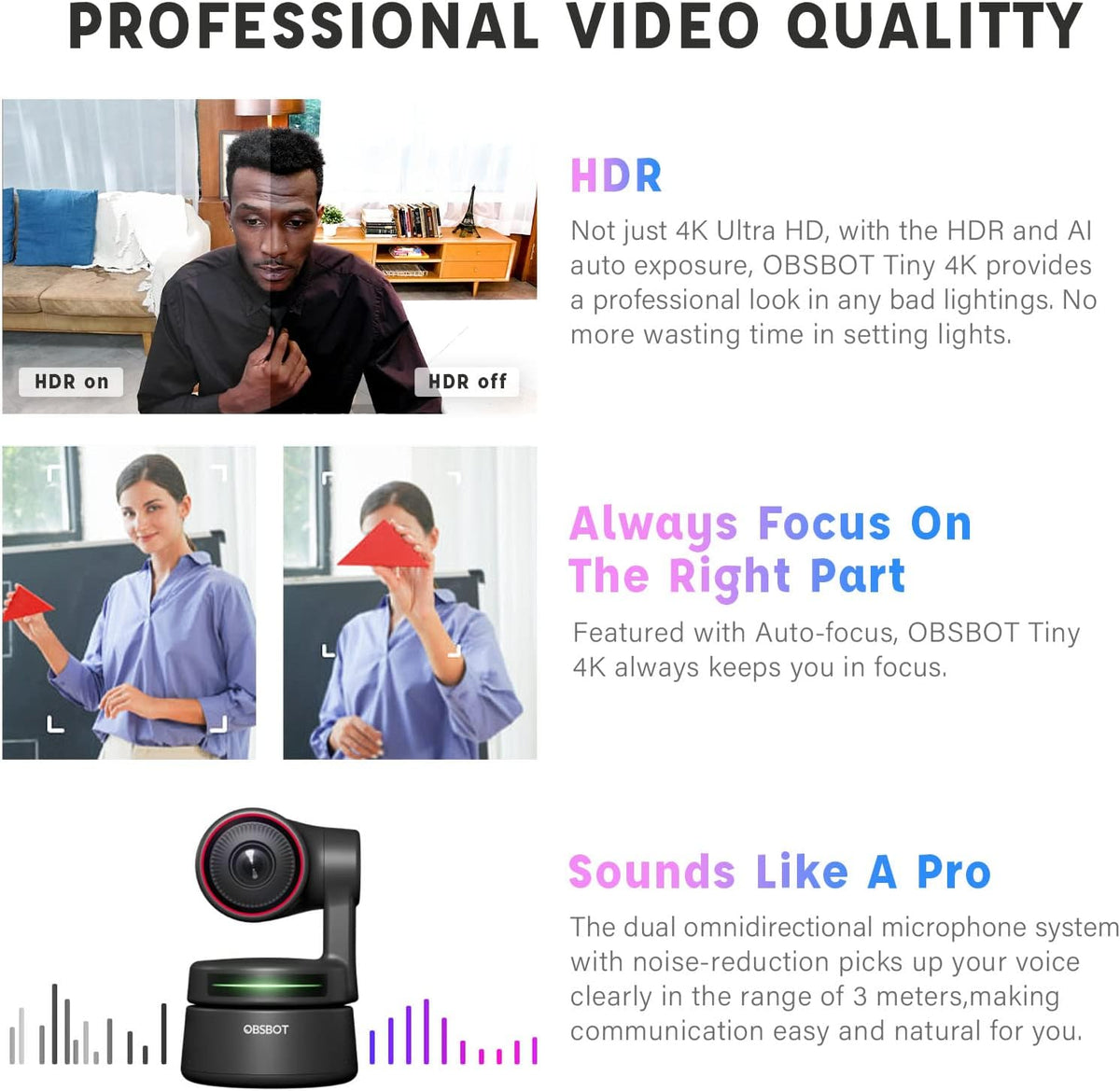 4K PTZ Webcam with Dual Omni-Directional Mic 4X Zoom V735