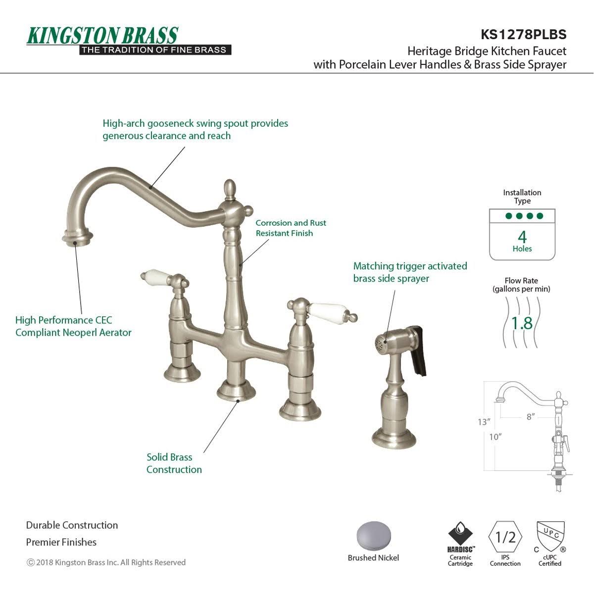 Polished Nickel Kitchen Faucet with Brass Sprayer S568406