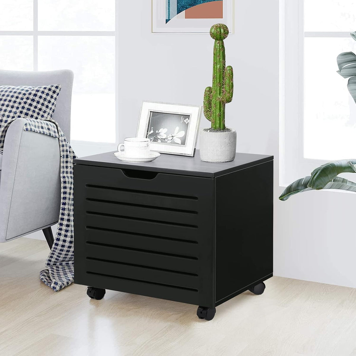 Black Rolling File Cabinet with Drawer Z33457