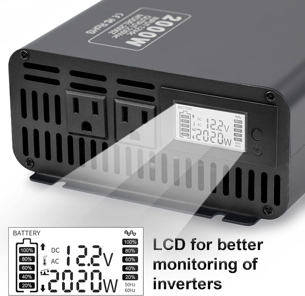 2000W Pure Sine Wave Inverter 12V to 110V with 2 AC Outlets N834250