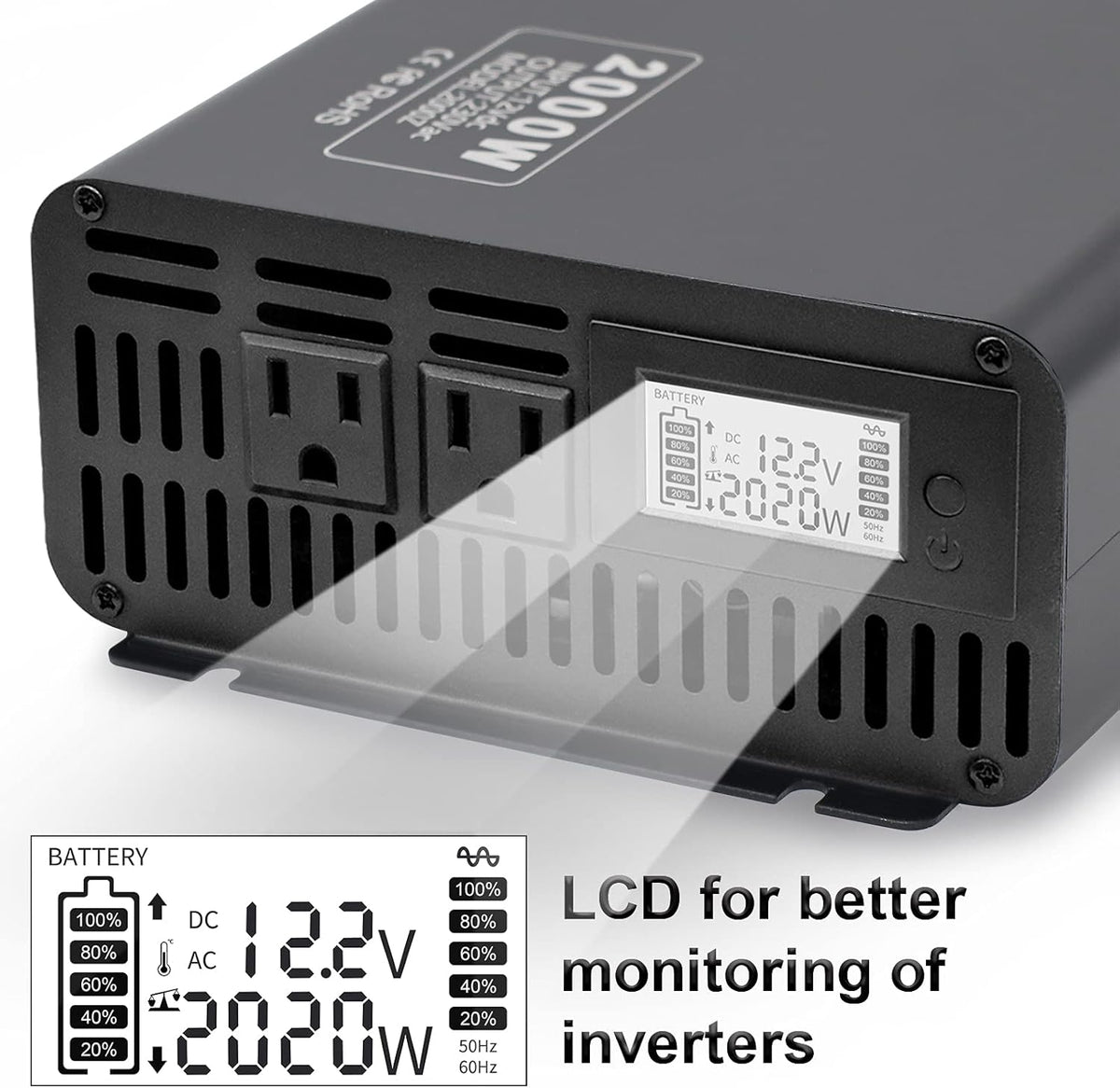 2000W Pure Sine Wave Inverter 12V to 110V with 2 AC Outlets N834250