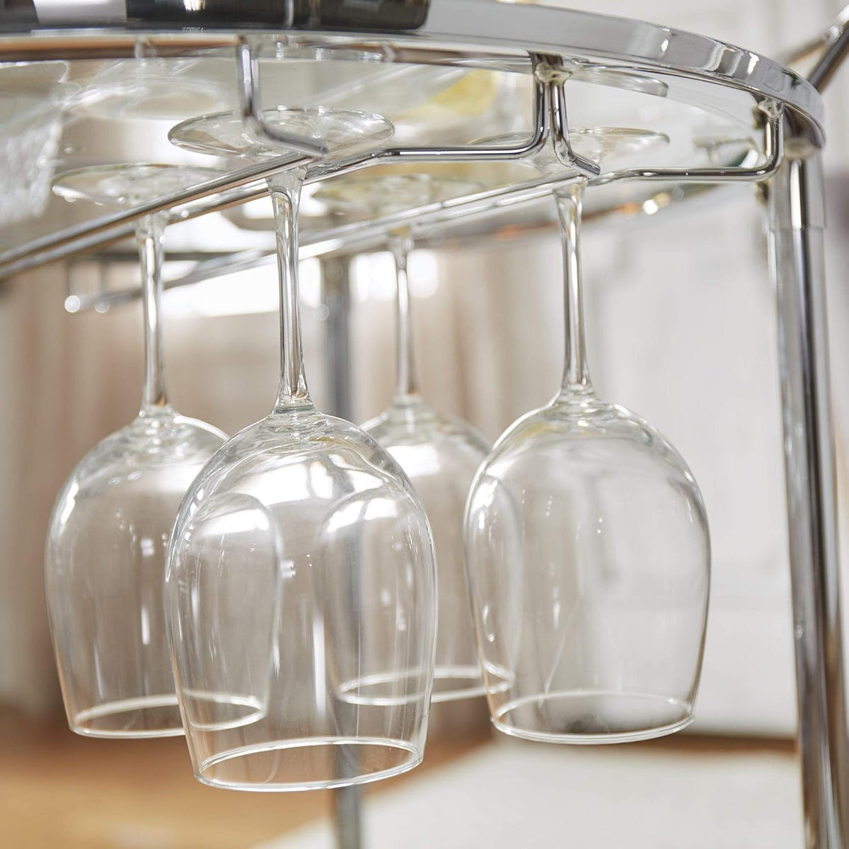 Round Chrome Metal Glass Top Bar Cart P4767