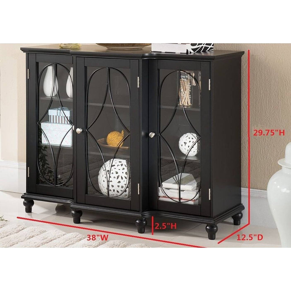 Black Wood Sideboard Buffet Console Table with Glass Doors O48152