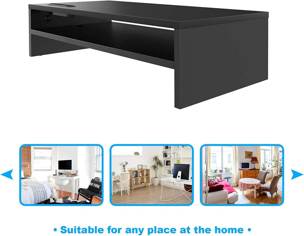 2 Tiers Wood Monitor Stand Riser with Storage Organizer Q636