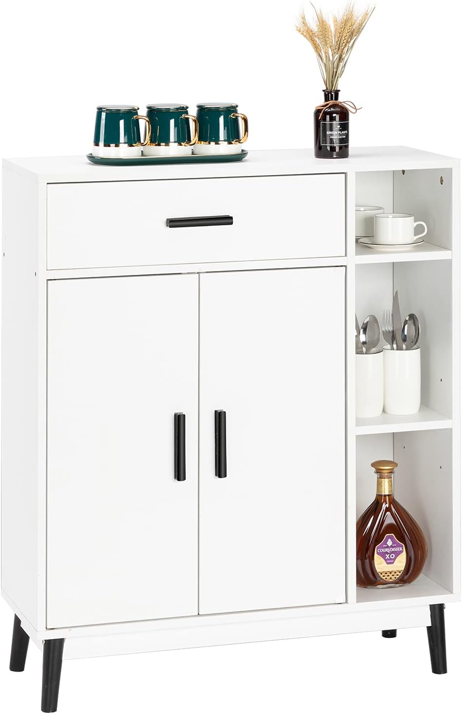 White Accent Buffet Cabinet with Open Shelves and Doors U225