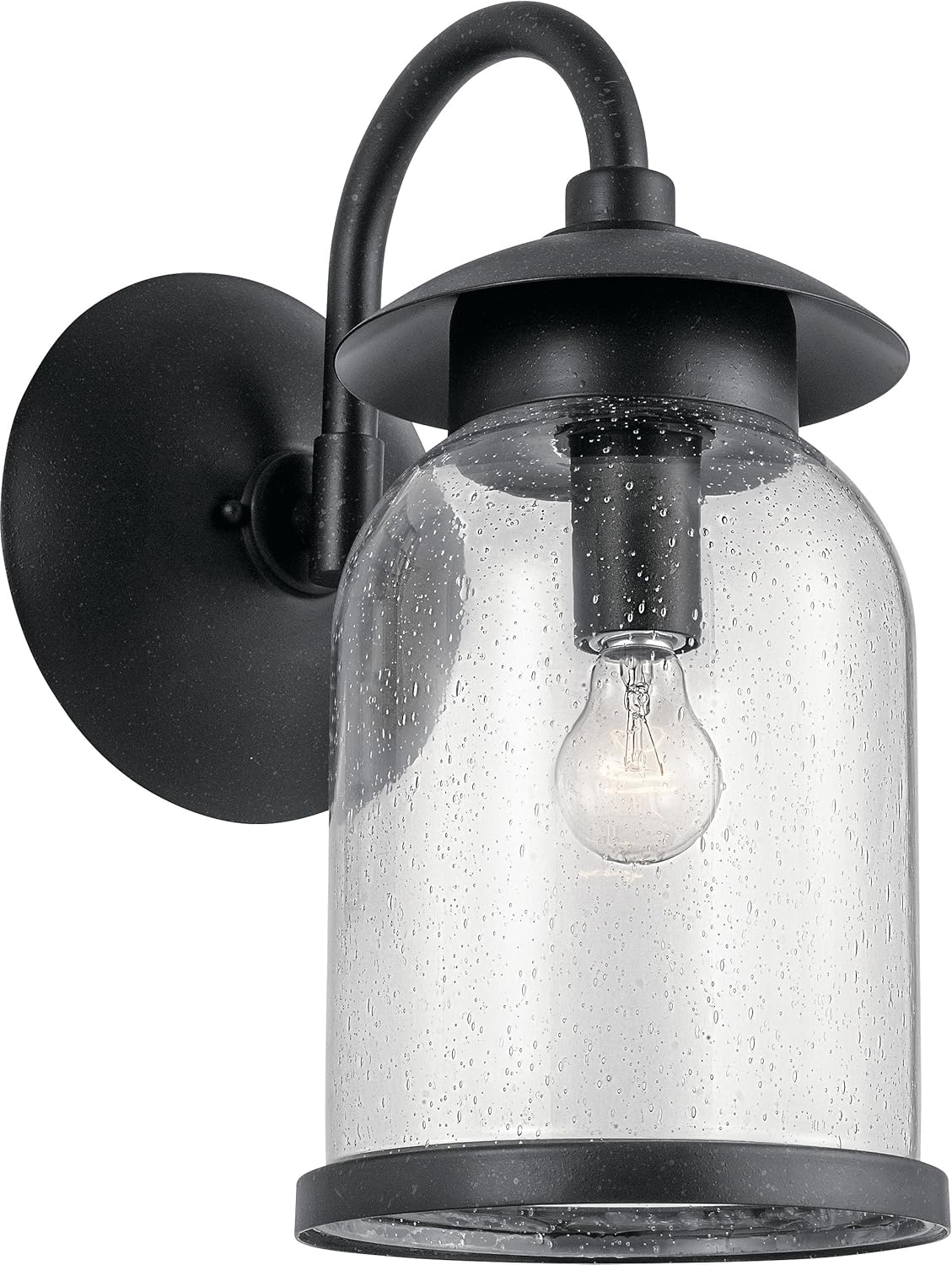 1 Light Outdoor Wall Light with Clear Water Glass in Textured Black E259