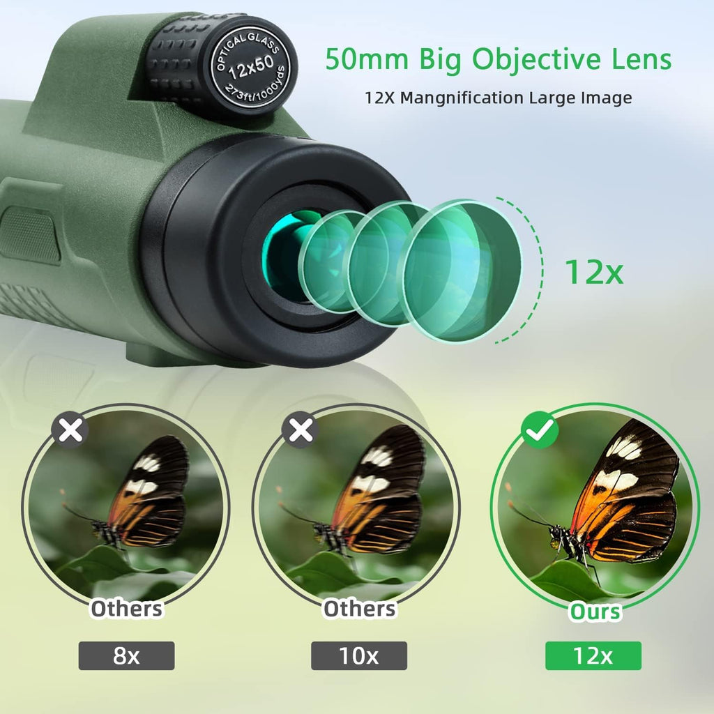 12X50 Monocular Telescope with Smartphone Holder & Tripod Q944