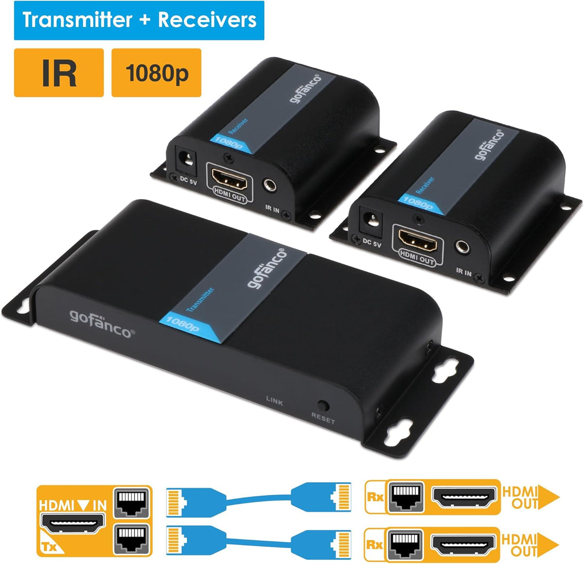 130ft 1080p 1x2 HDMI Extender Splitter Over Ethernet Cable with IR Remote Control G340