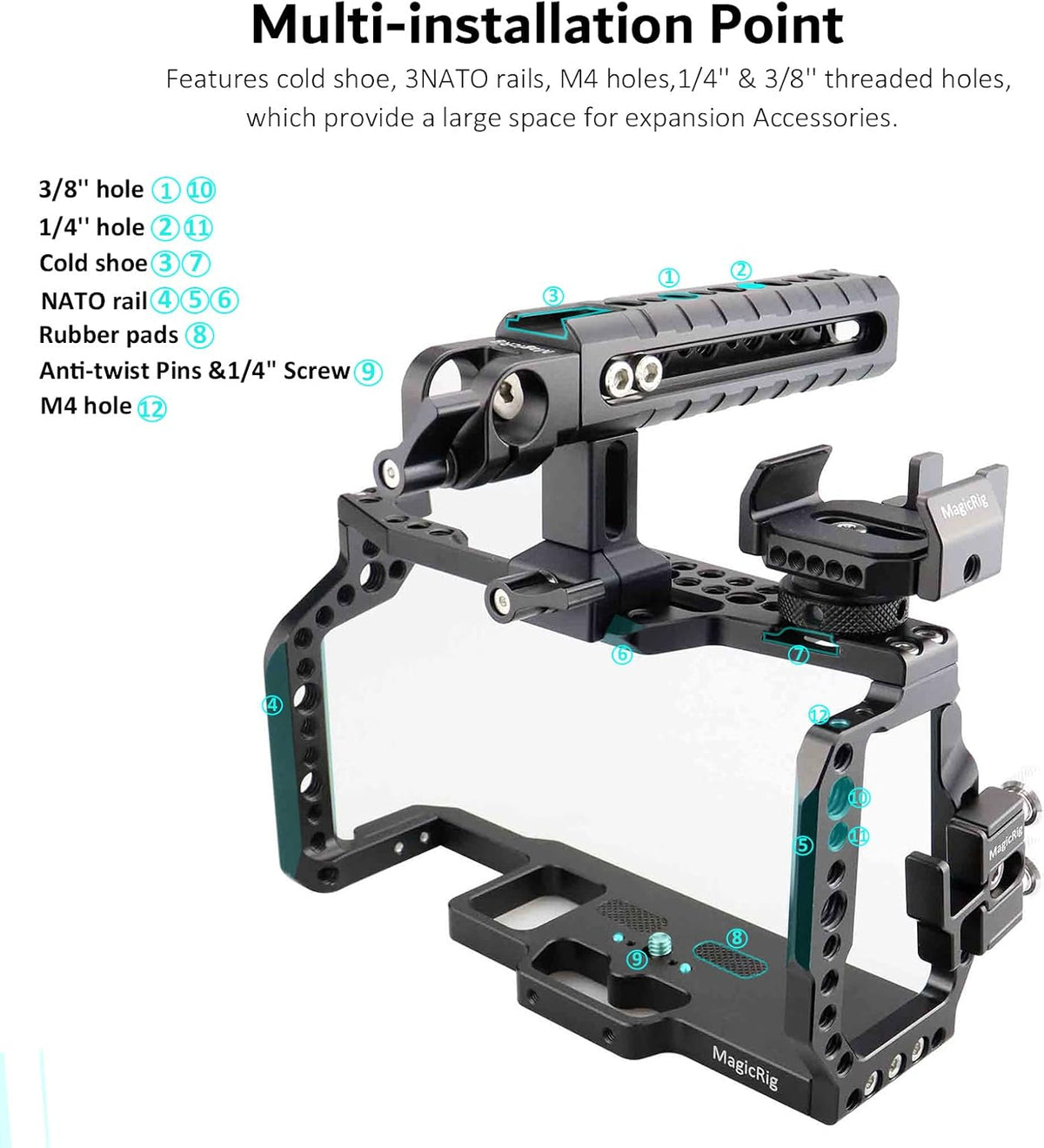 Video Camera Cage Kit with Top Handle SSD Mount HDMI Cable Clamp X96474