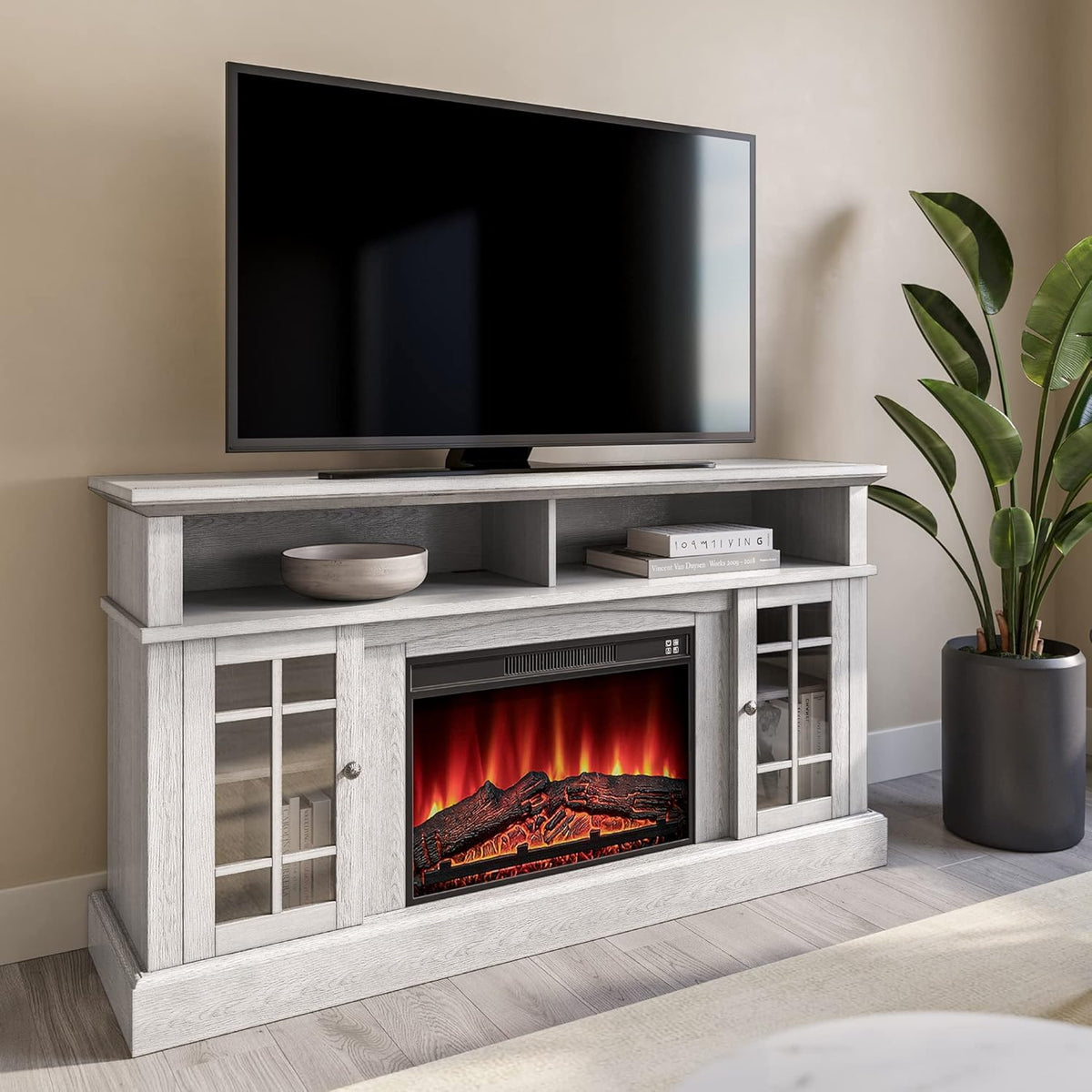 60 Inch TV Stand with Open Storage Shelves & Cabinets J97228