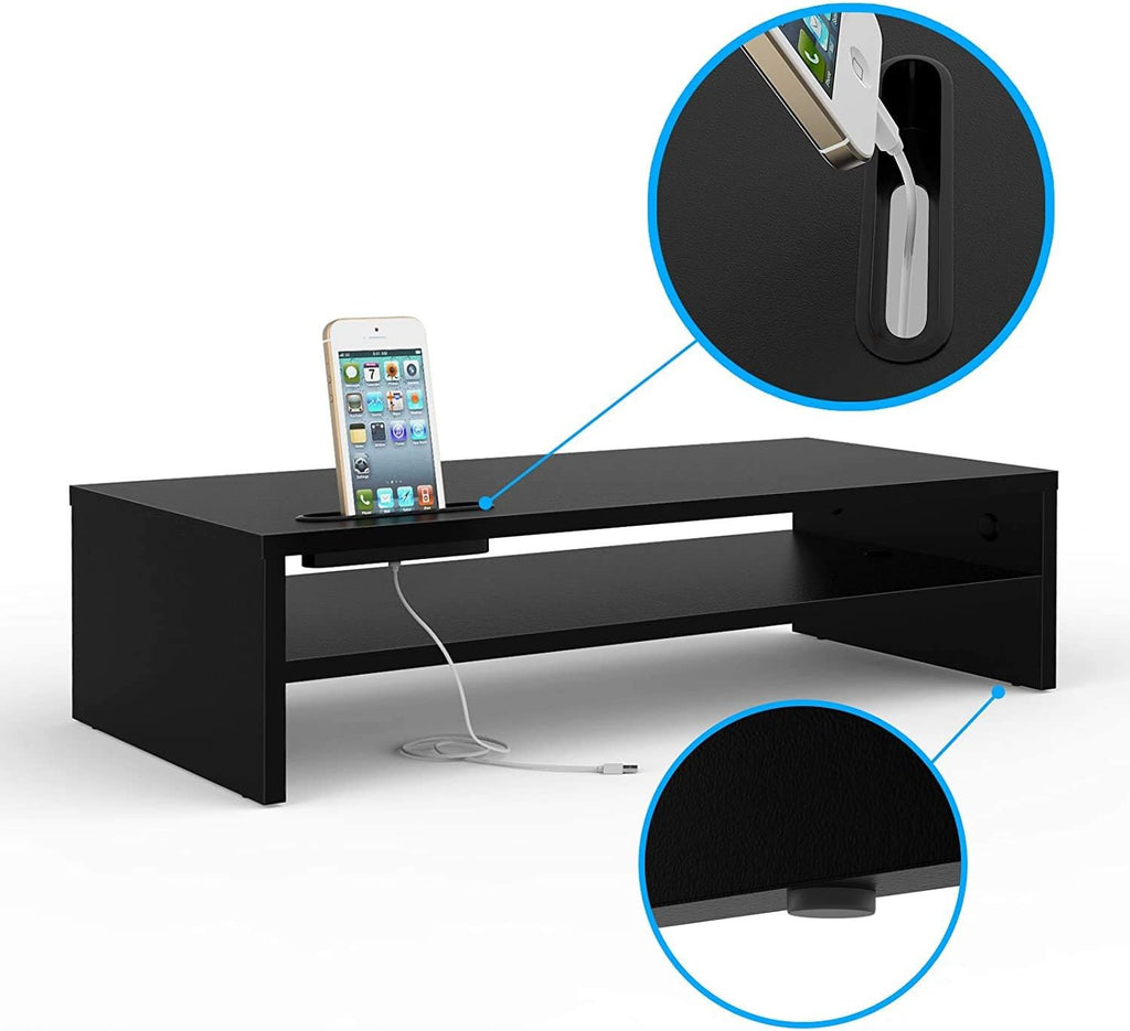 2 Tiers Wood Monitor Stand Riser with Storage Organizer Q636