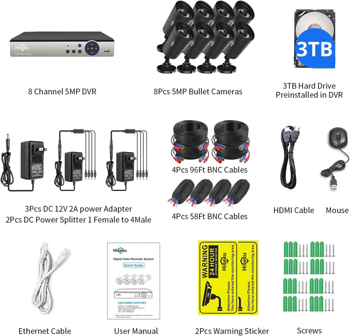 5MP 8 Channel Security Camera System with 3TB Hard Drive I362256
