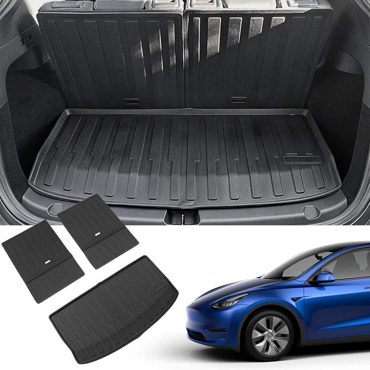 Tesla Model Y All Weather Trunk Mats Cargo Liners Set of 3 I6874