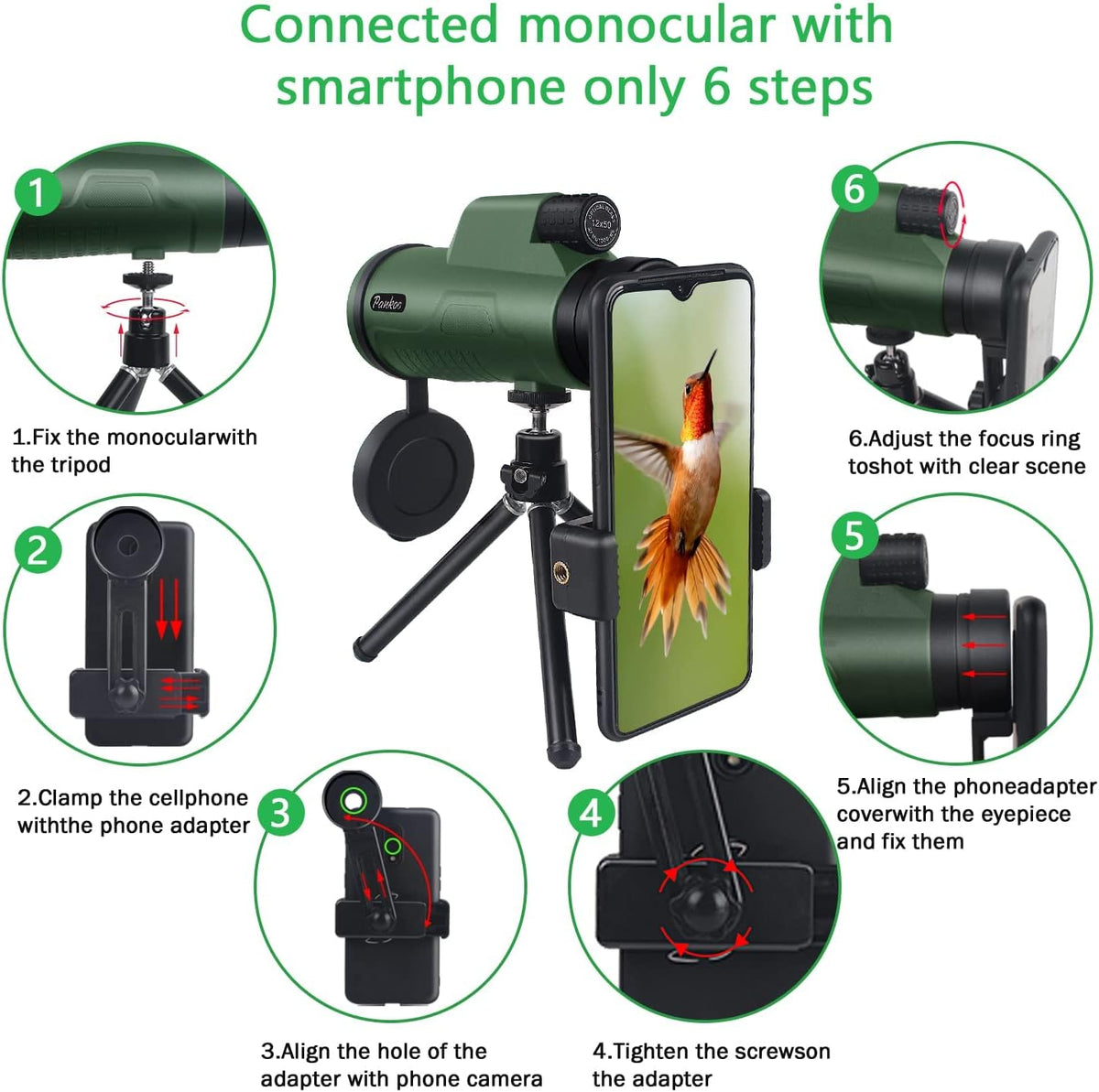 12X50 Monocular Telescope with Smartphone Holder & Tripod Q944