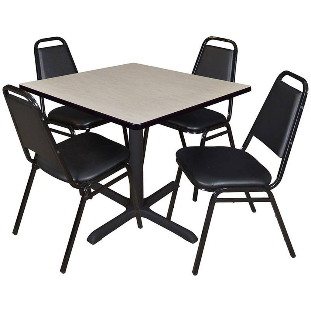 Maple Square Breakroom Table & 4 Black Stack Chairs Y5890