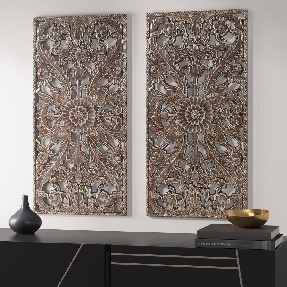 Botanical Panel Carved Wall 2 Piece Set Y783