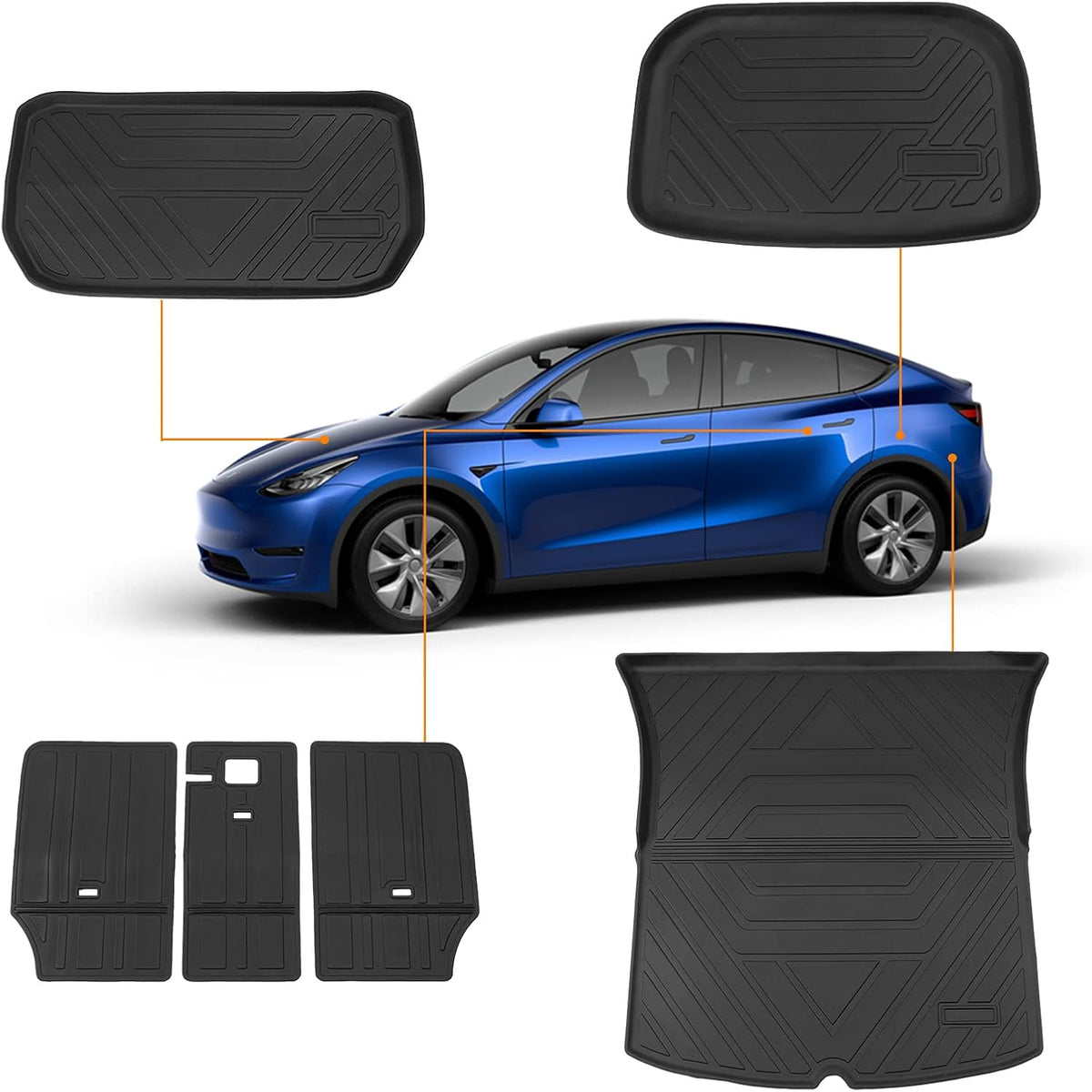 Tesla Model Y All Weather Trunk Mats Cargo Liners Set of 3 I6874