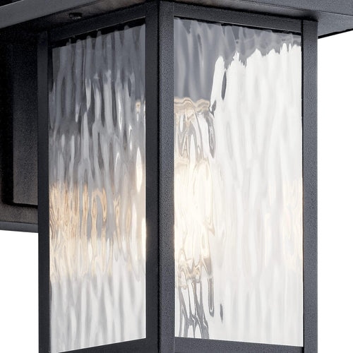 1 Light Outdoor Wall Light with Clear Water Glass in Textured Black E259