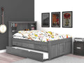 Charcoal Full Bookcase Bed with 3 Drawers and Twin Trundle L624
