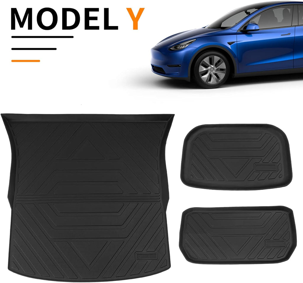 Tesla Model Y All Weather Trunk Mats Cargo Liners Set of 3 I6874