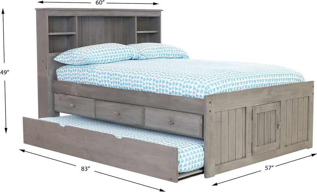 Charcoal Full Bookcase Bed with 3 Drawers and Twin Trundle L624