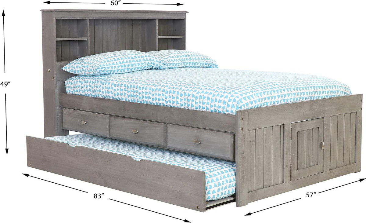 Charcoal Full Bookcase Bed with 3 Drawers and Twin Trundle L624