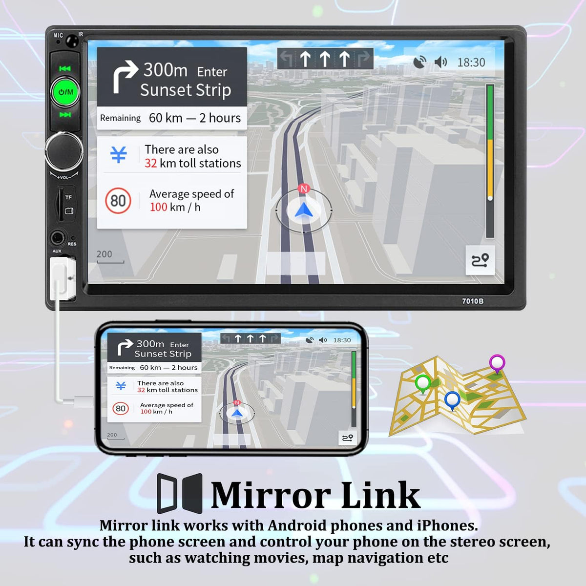 Double Din 7 Inch Touch Screen Bluetooth Car Stereo with Backup Camera P2823