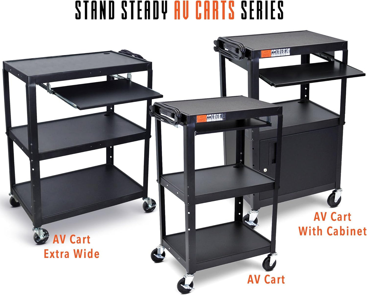 Height Adjustable AV Cart on Wheels with Keyboard Tray and Power Cord S9017